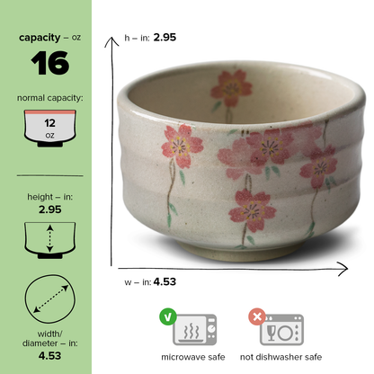 Pink Sakura Flowers Ceramic Matcha Bowl