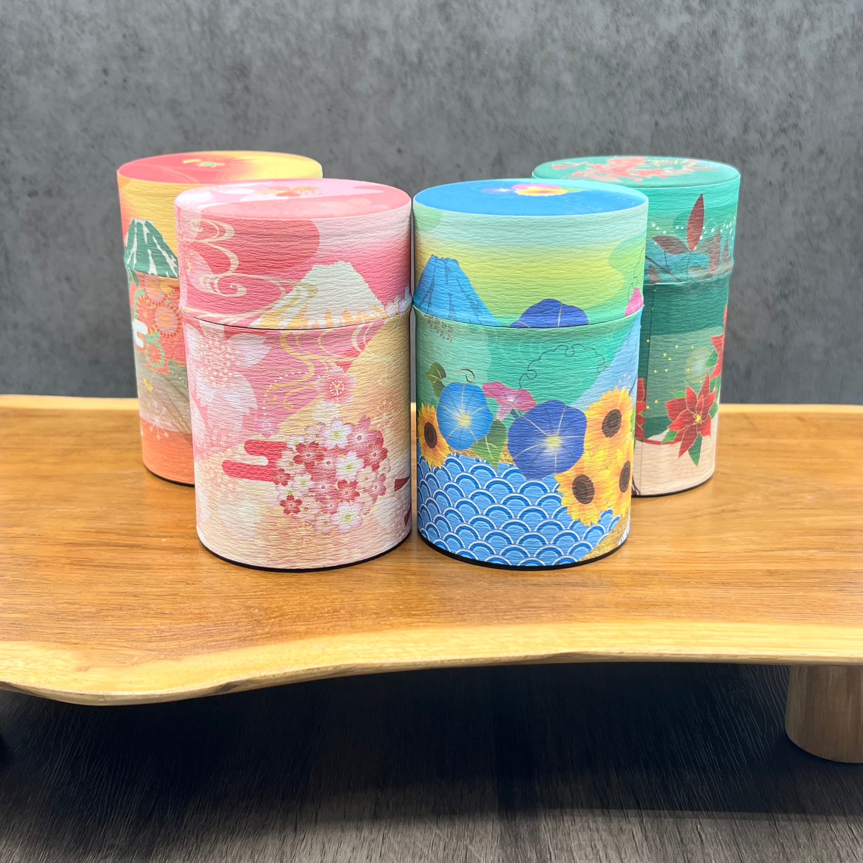 Shizukan Nanten Green Mt. Fuji Series Washi Paper Wrapped Tea Canister (S) - Japanese Chazutsu