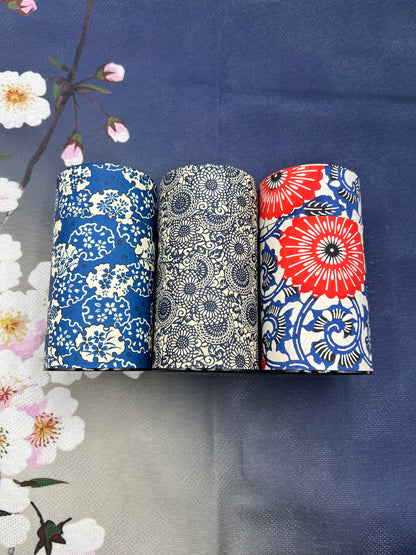 Chrysanthemum Blue Washi Paper Wrapped Tea Canister (L) - Japanese Chazutsu