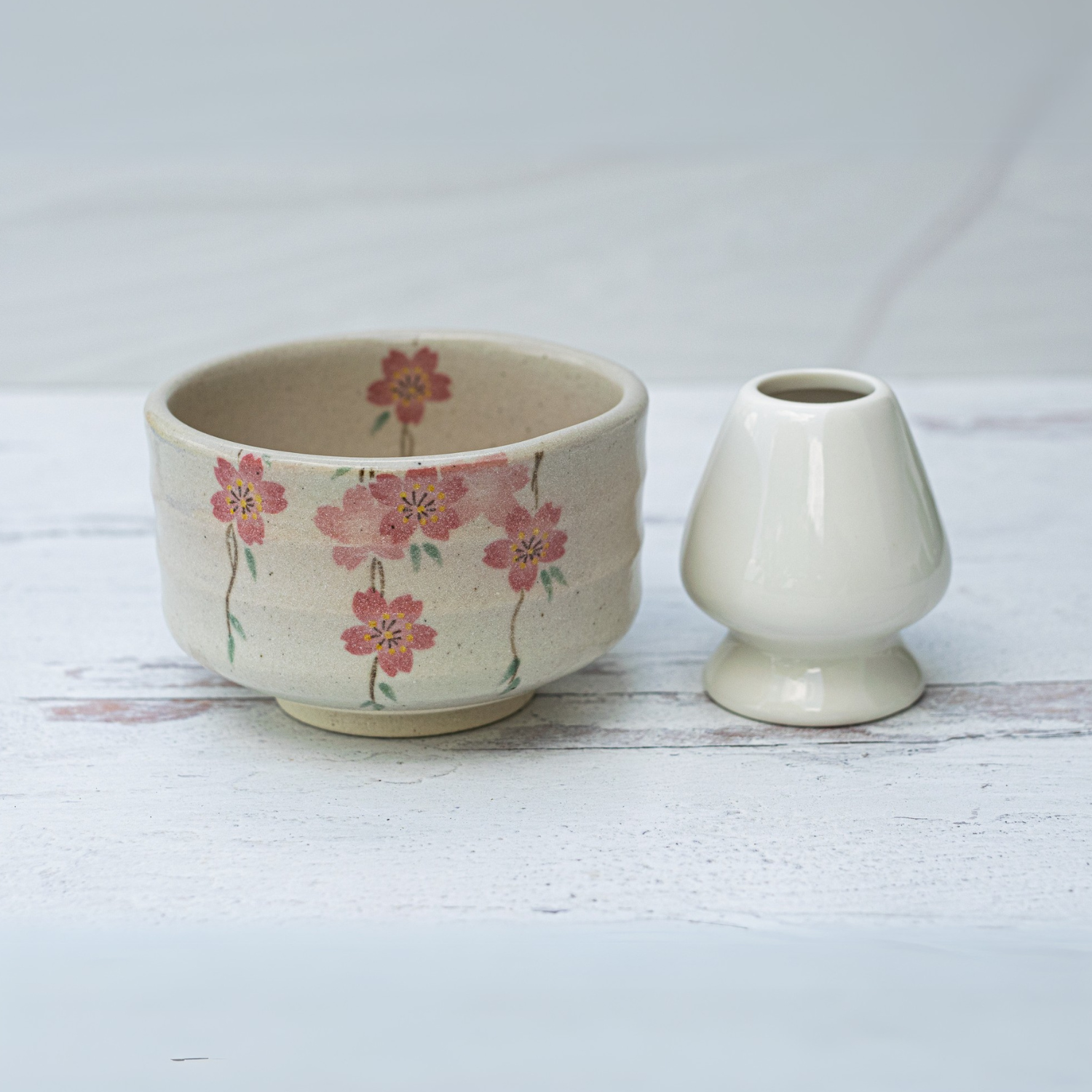 Pink Sakura Flowers Ceramic Matcha Bowl