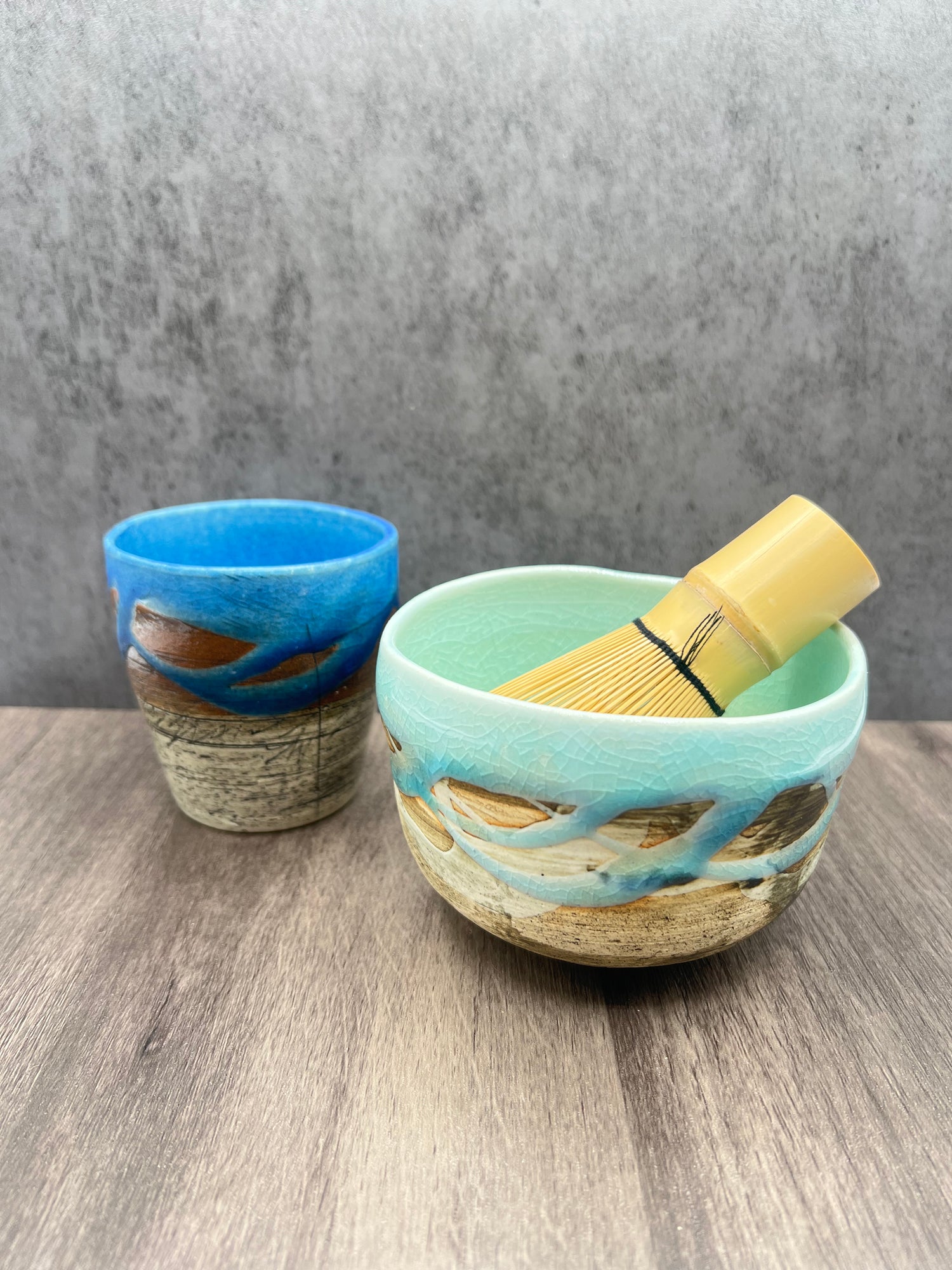 Kaku Hayashi Saku Sky Blue Mino-yaki Chawan by Kakurin - Japanese Mini Matcha Bowl