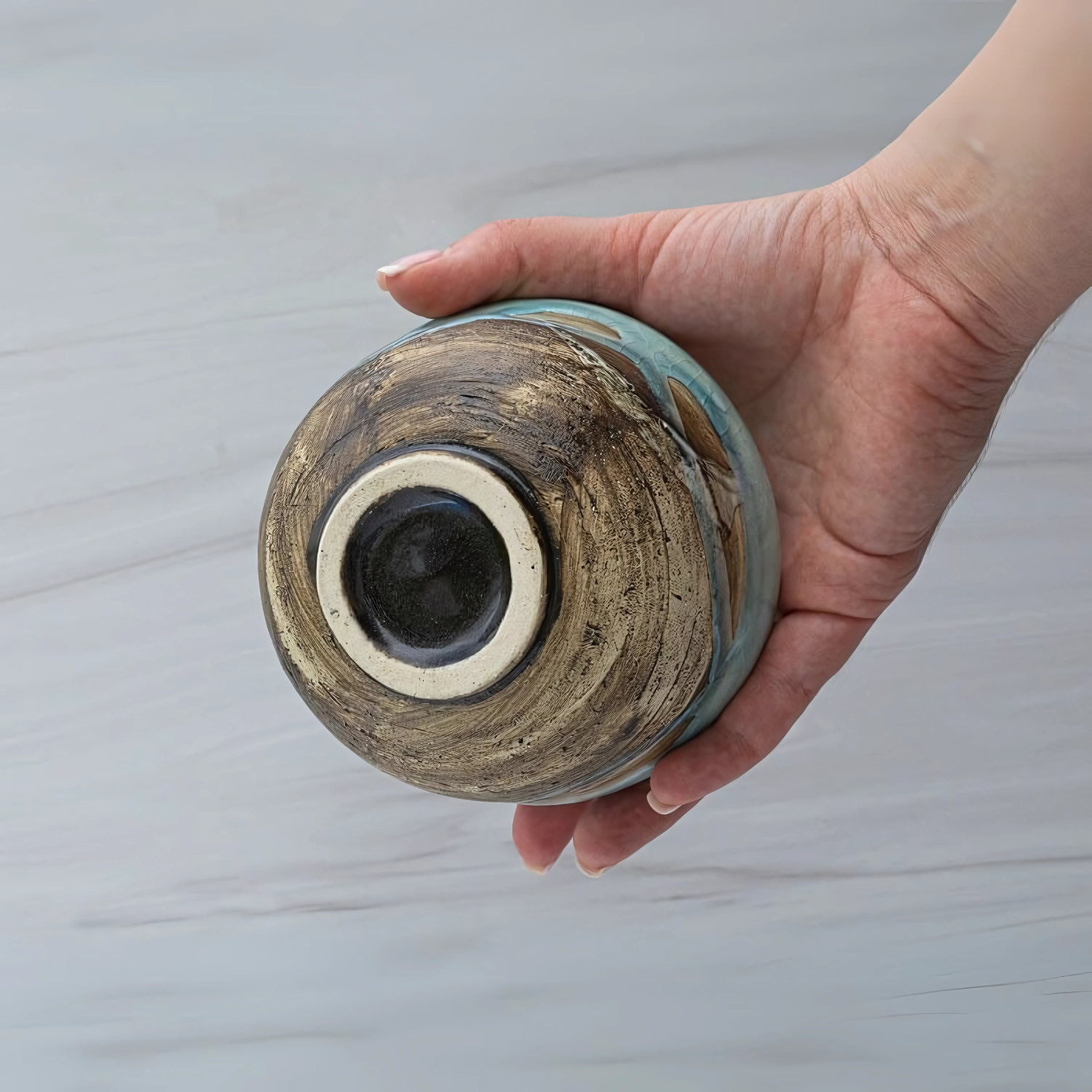 Japanese Matcha Tea Bowl Blue &amp; Brown Glaze
