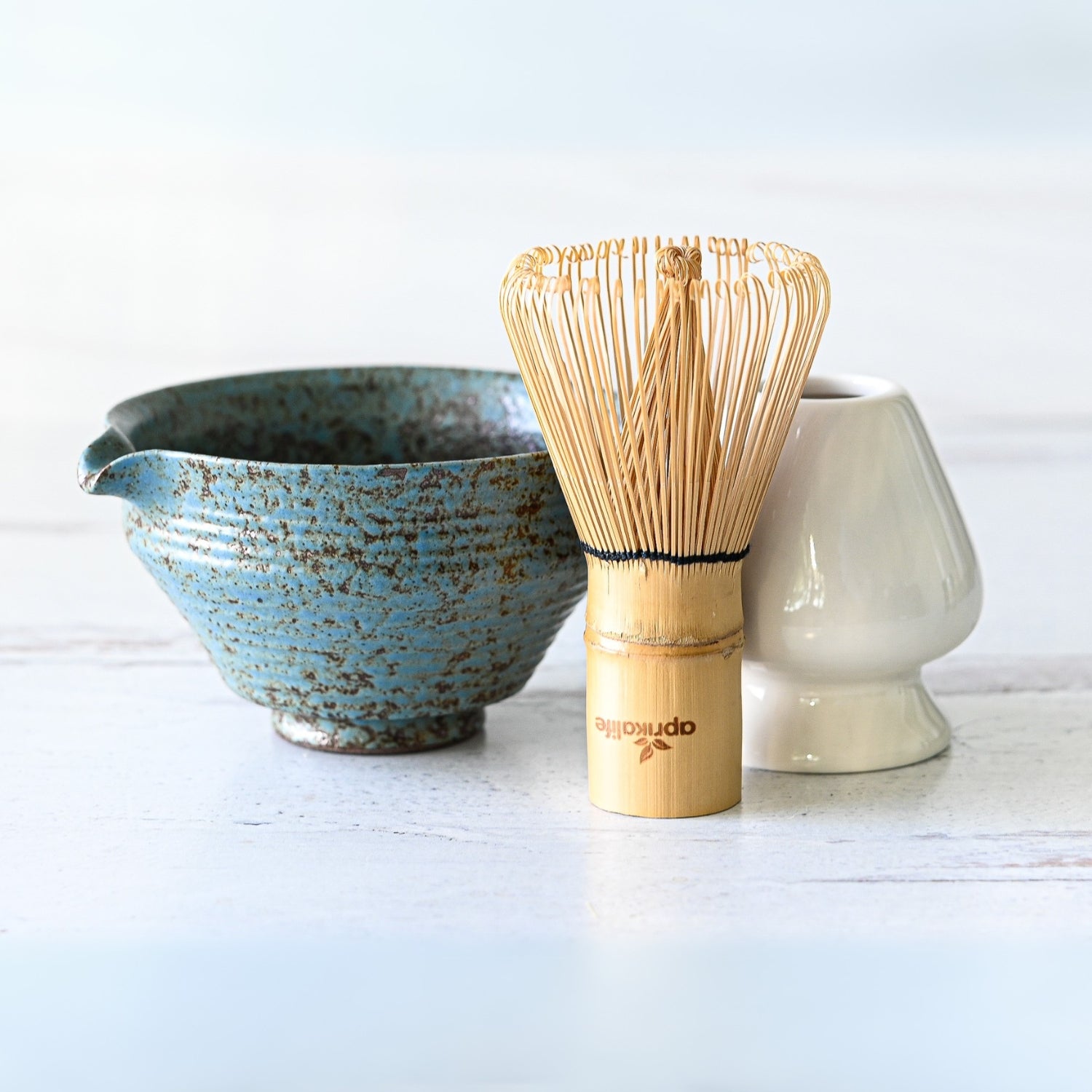 Blue Textured Ceramic Matcha Bowl with Spout