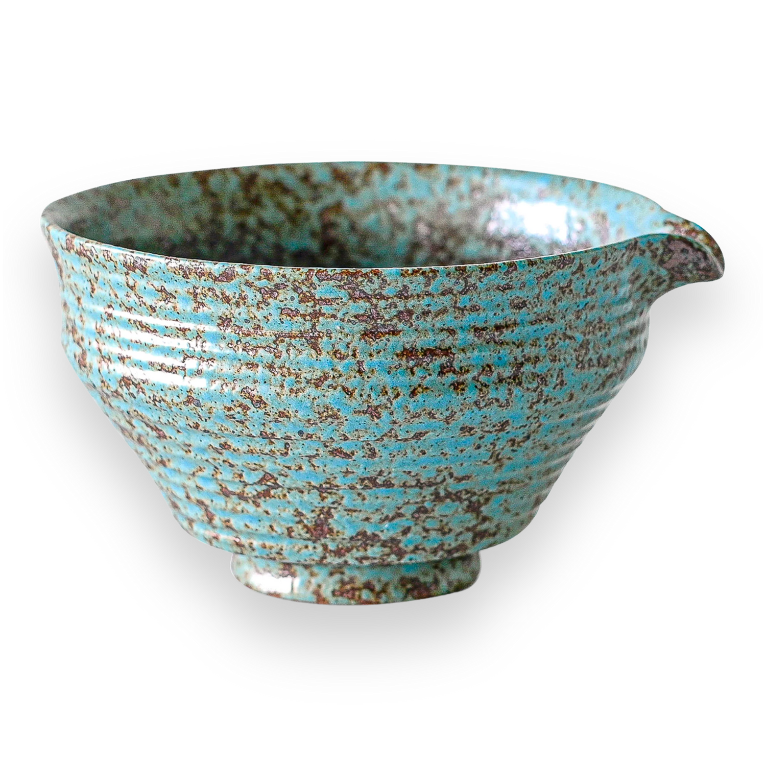 Blue Textured Ceramic Matcha Bowl with Spout