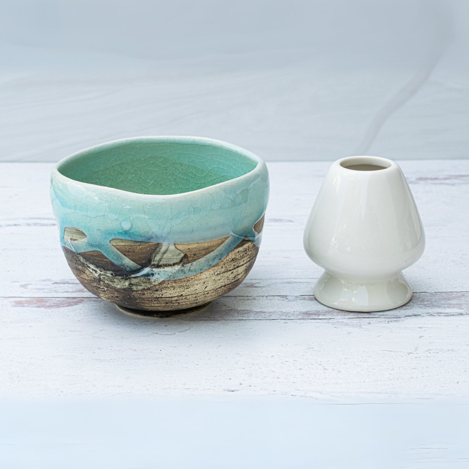 Japanese Matcha Tea Bowl Blue &amp; Brown Glaze