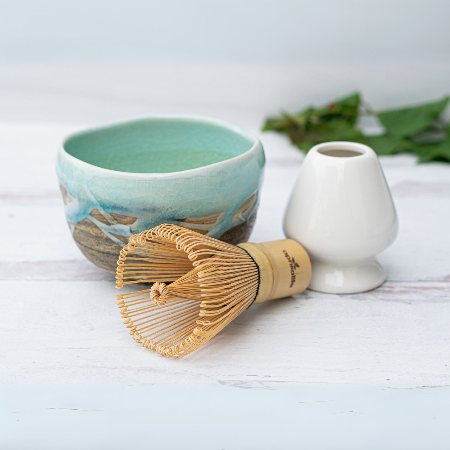 Japanese Matcha Tea Bowl Blue &amp; Brown Glaze