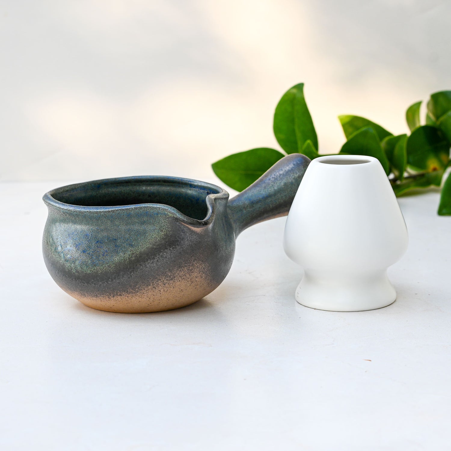 Blue Spouted Ceramic Matcha Bowl