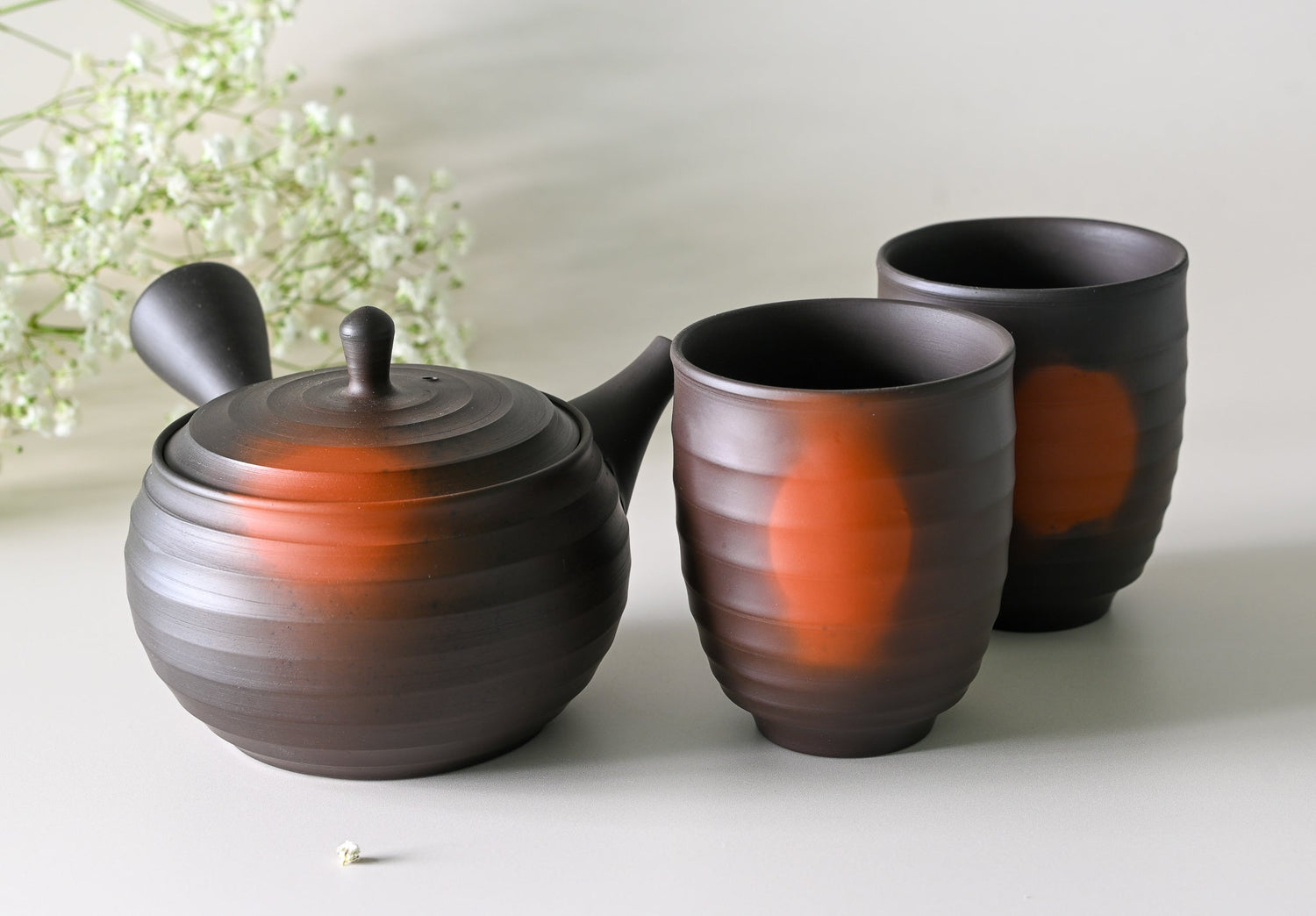 Japanese Green Tea Set - Teapot with Filters (270ml) and Two Cups