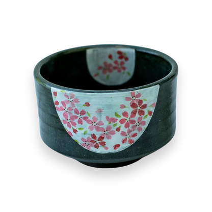 Dark Grey Flowers Ceramic Matcha Bowl