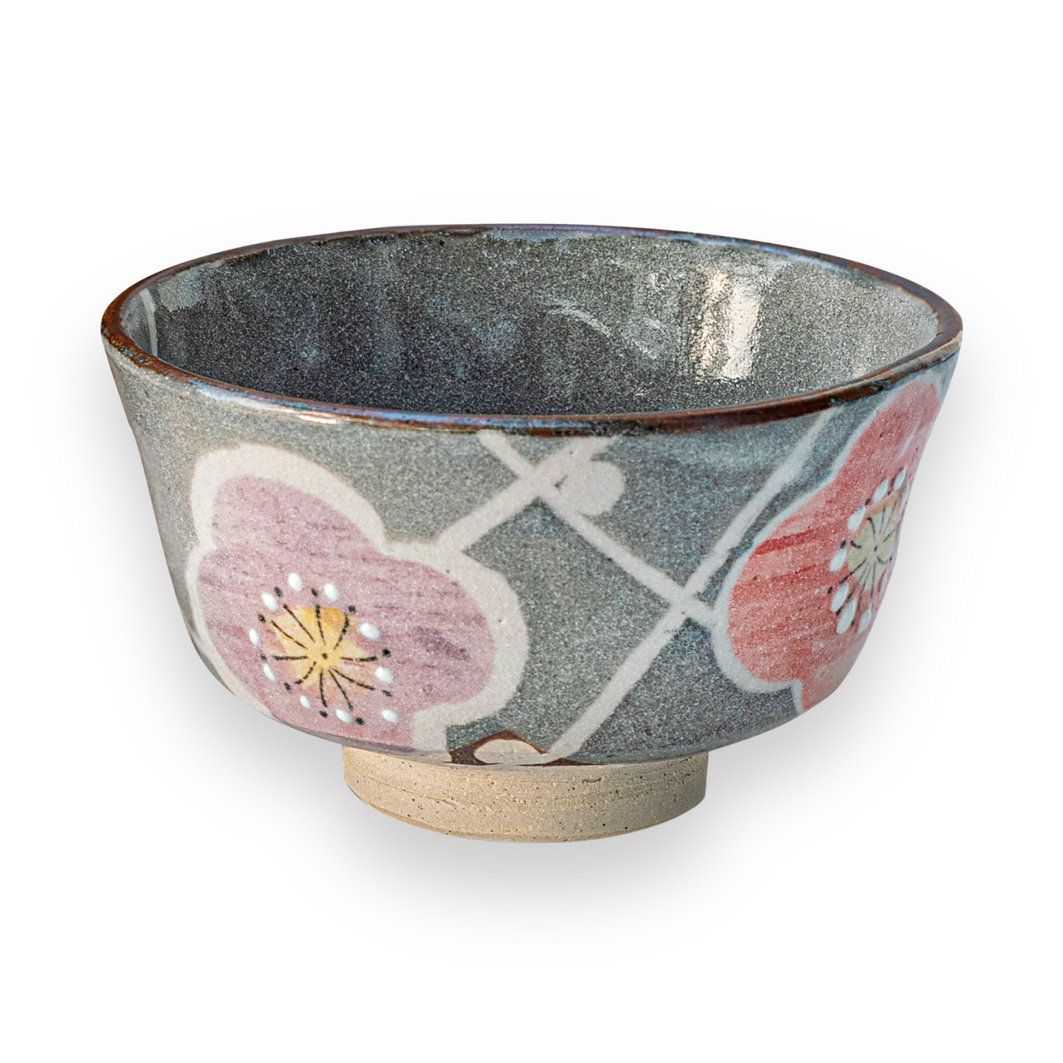 Gray with Flowers Ceramic Matcha Bowl