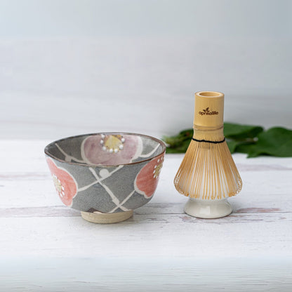 Gray with Flowers Ceramic Matcha Bowl