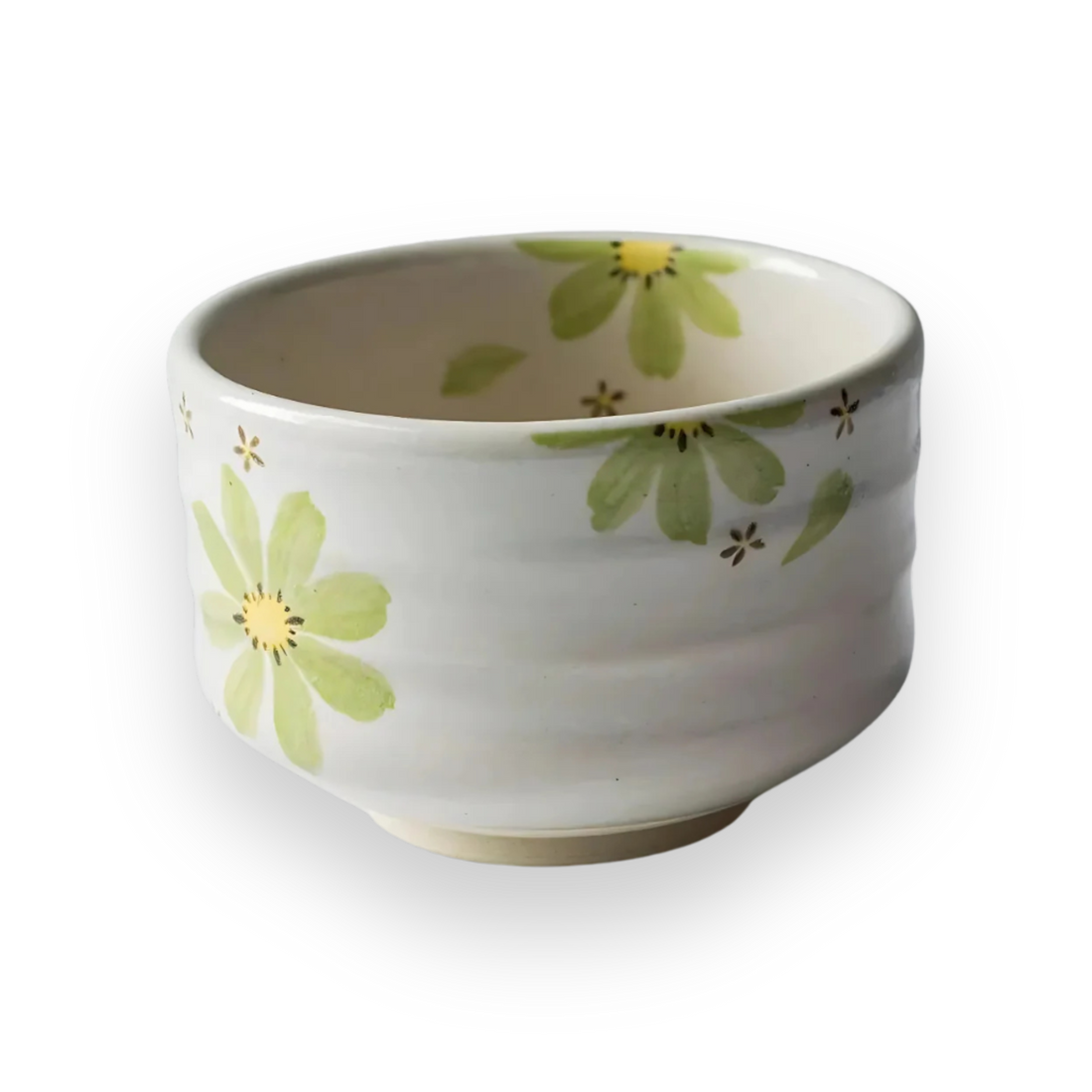 Green Flowers Ceramic Matcha Bowl