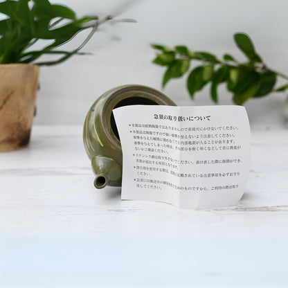 Green Kyusu with Flowers - Japanese Handmade Teapot with Premium Tea Strainer - 12 fl oz/360ml
