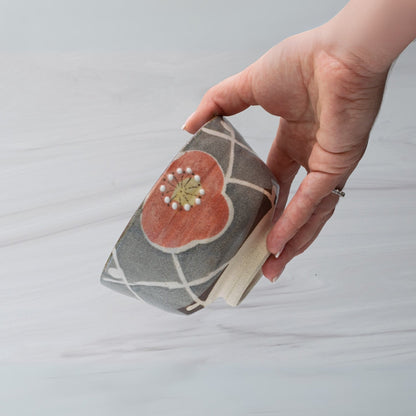 Gray with Flowers Ceramic Matcha Bowl