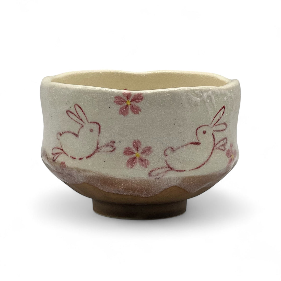 Hanami Rabbit Beige Mino-yaki Chawan - Japanese Mini Matcha Bowl