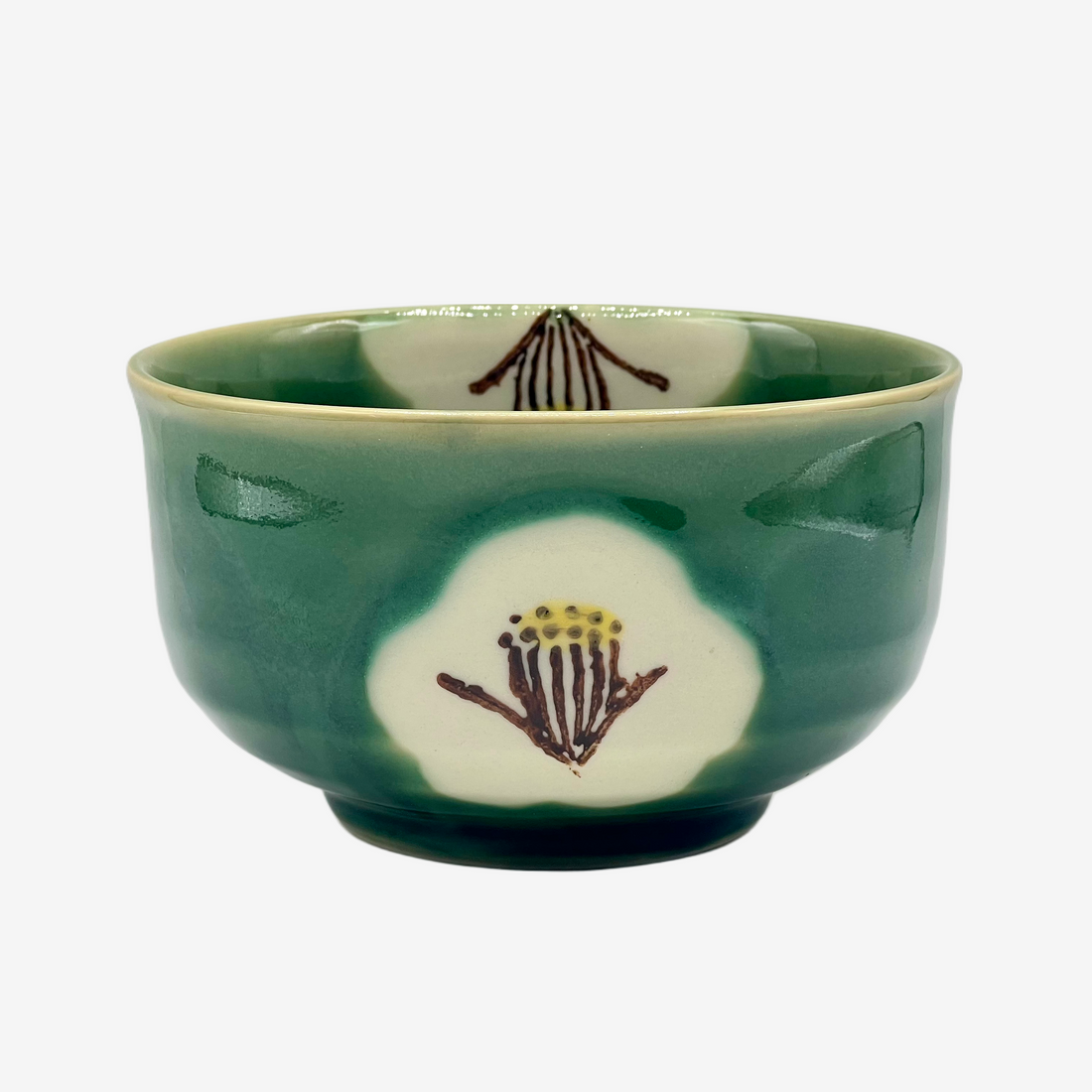 Midori Green Camellia Seto-yaki Chawan - Japanese Matcha Bowl