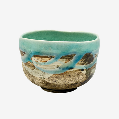 Kaku Hayashi Saku Sky Blue Mino-yaki Chawan by Kakurin - Japanese Mini Matcha Bowl