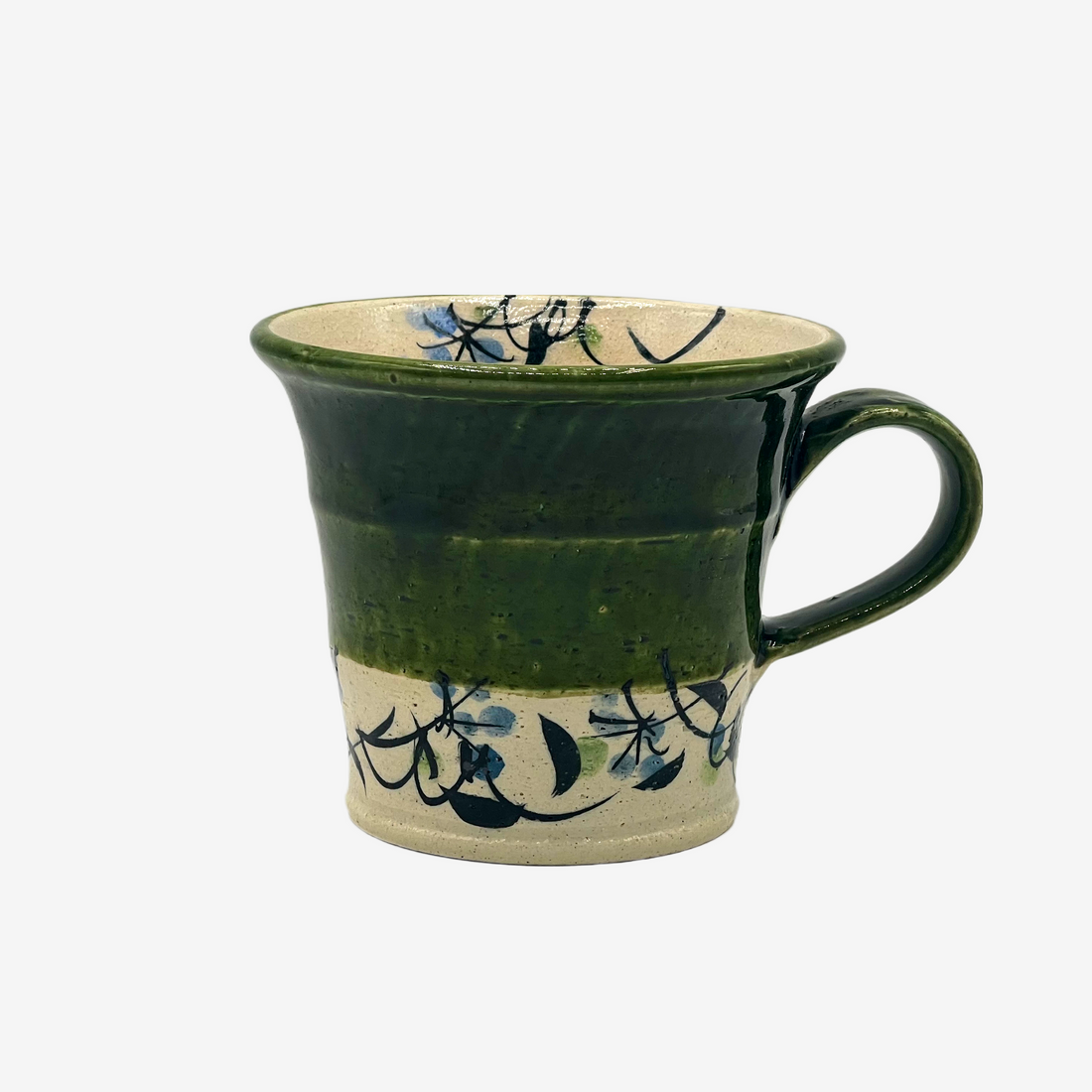 Kusabana Flower Green Oribe-yaki Mug - Japanese Tea Mug