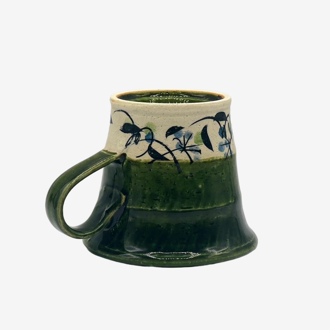 Kusabana Flower Green Oribe-yaki Mug - Japanese Tea Mug