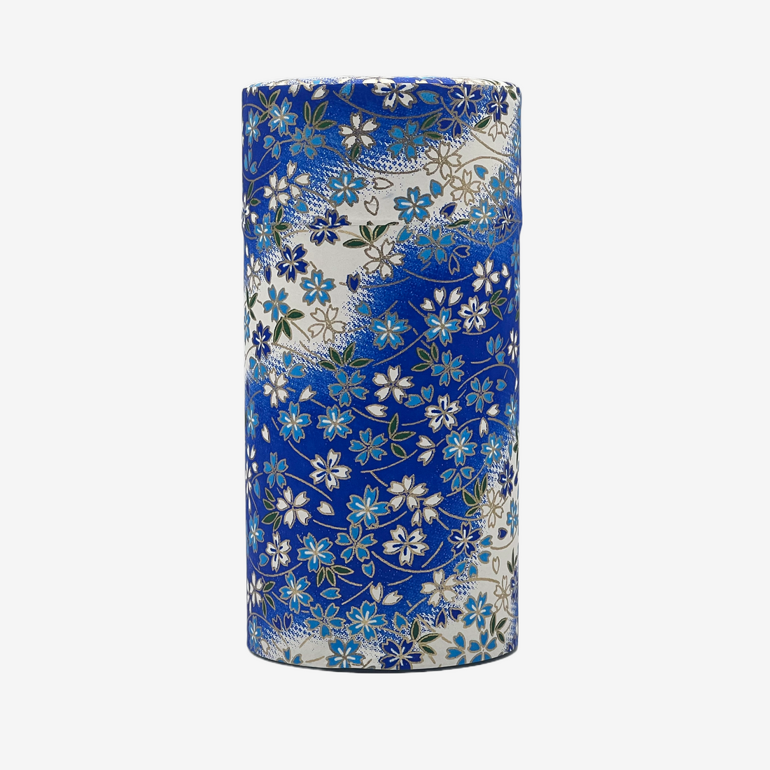 Yuki Blue Washi Paper Wrapped Tea Canister (L) - Japanese Chazutsu