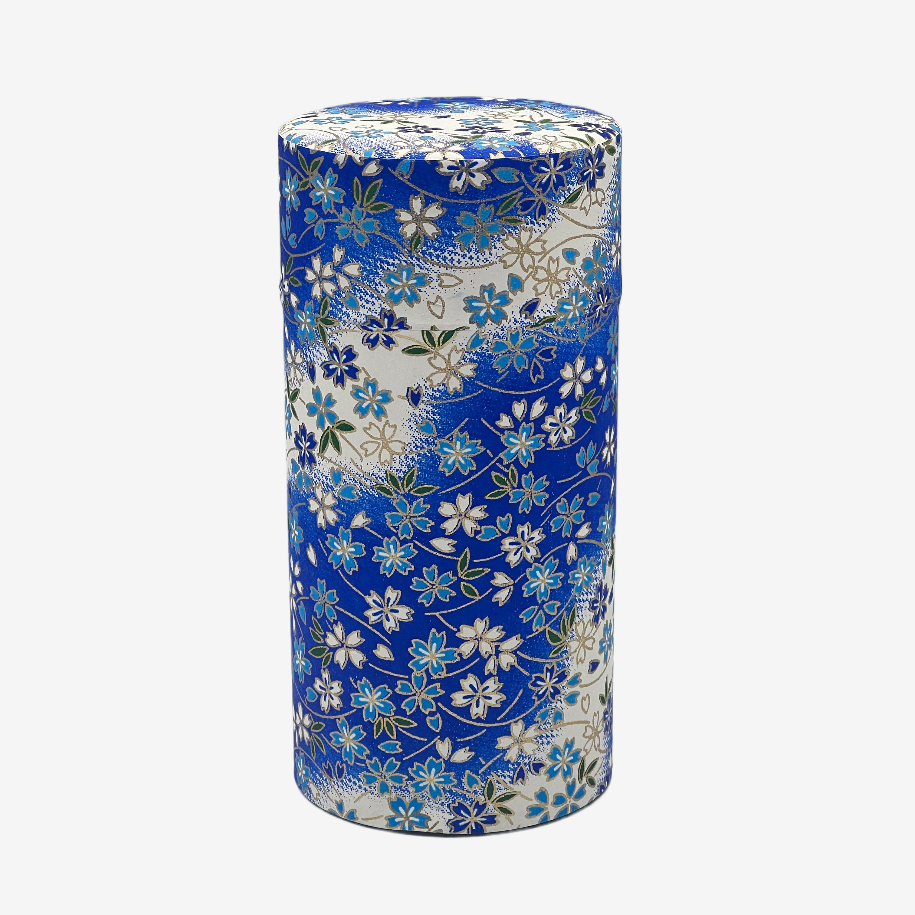 Yuki Blue Washi Paper Wrapped Tea Canister - Japanese Chazutsu