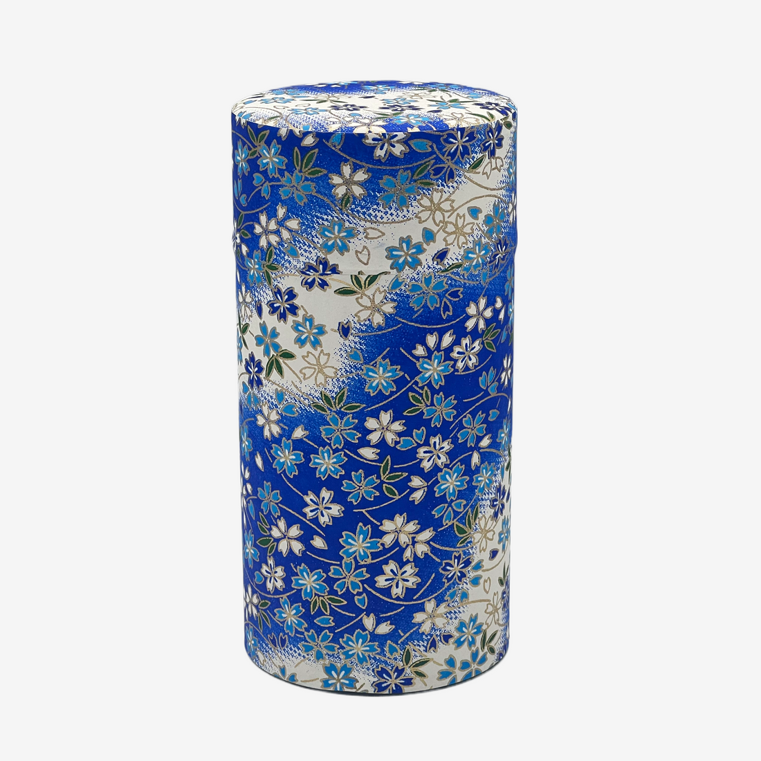 Yuki Blue Washi Paper Wrapped Tea Canister (L) - Japanese Chazutsu