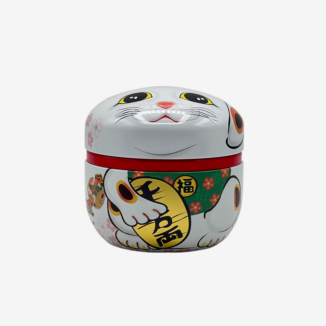 Maneki Neko Cat White Metal Tea Canister - Japanese Chazutsu