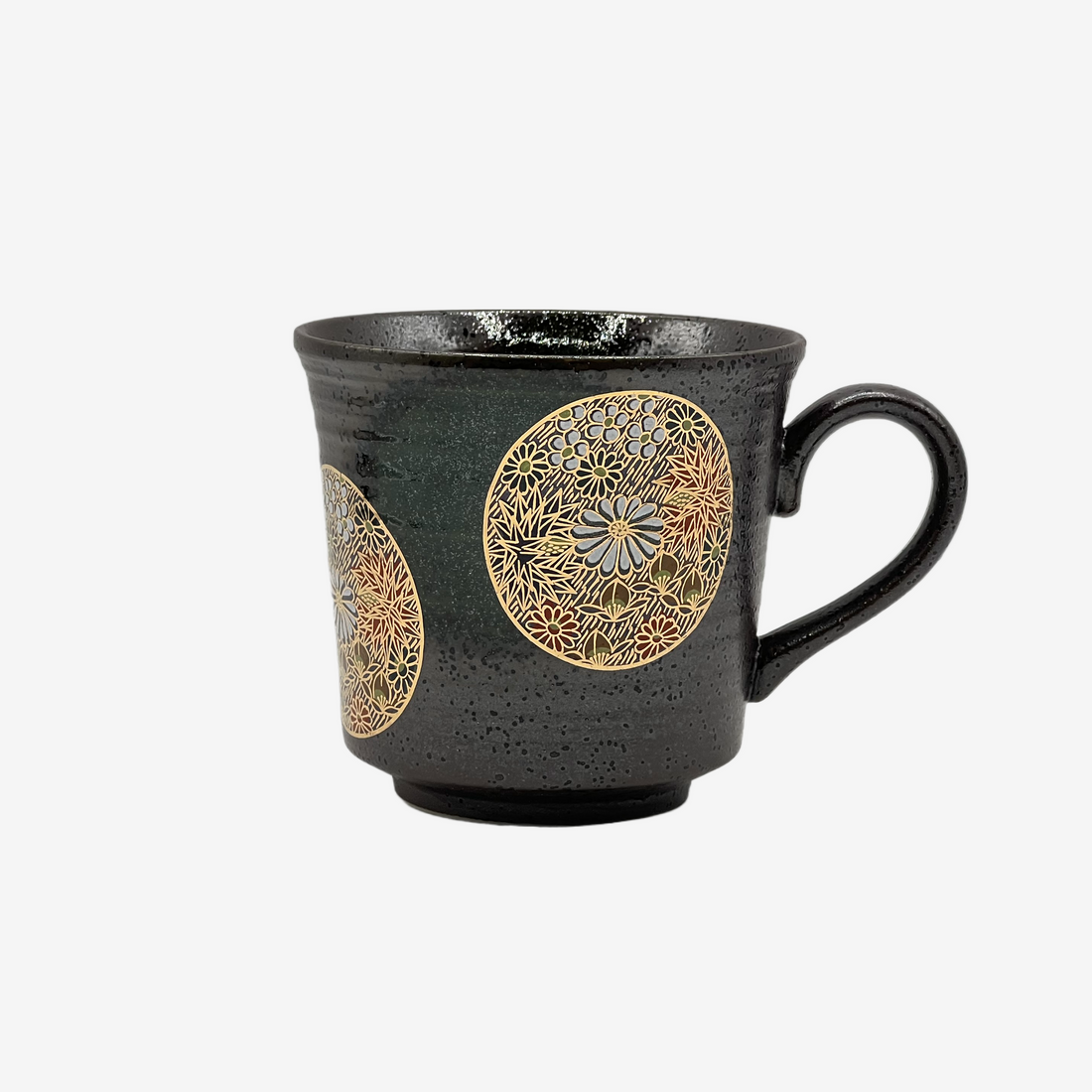 Kinkazume Black Kutani-yaki Mug- Japanese Tea Mug