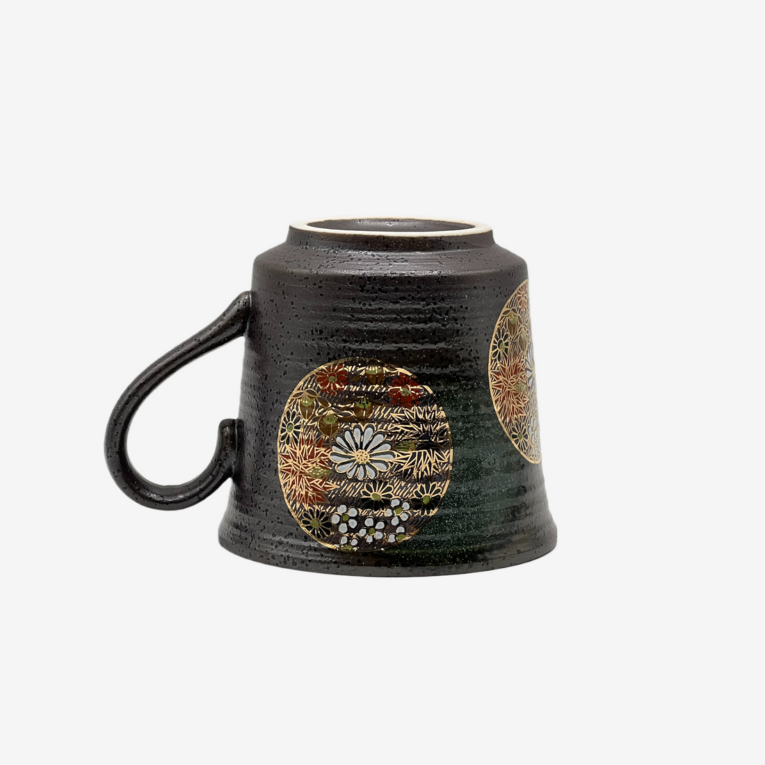 Kinkazume Black Kutani-yaki Mug- Japanese Tea Mug