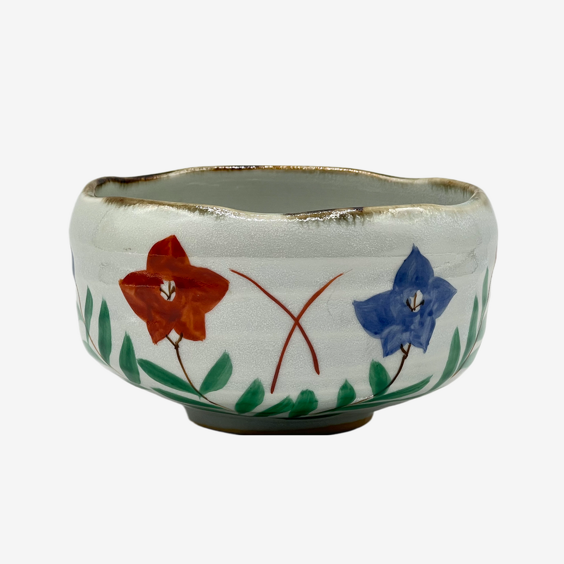 Kikyo Hand Painted Hana White Mino-yaki Chawan Set - Japanese Matcha Bowl