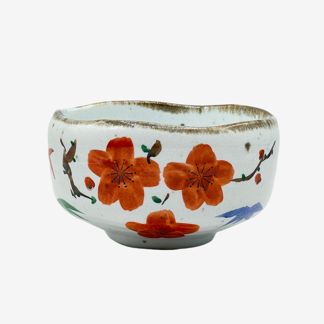 Yamacha Blossom Hand Painted White Mino-yaki Chawan Set - Japanese Matcha Bowl