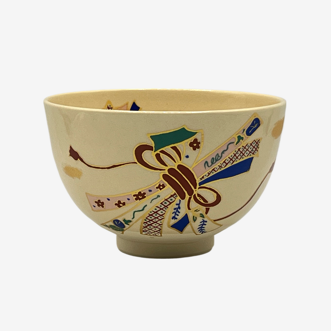 Ninsei Knot Beige White Mino-yaki Ido Chawan - Japanese Matcha Bowl