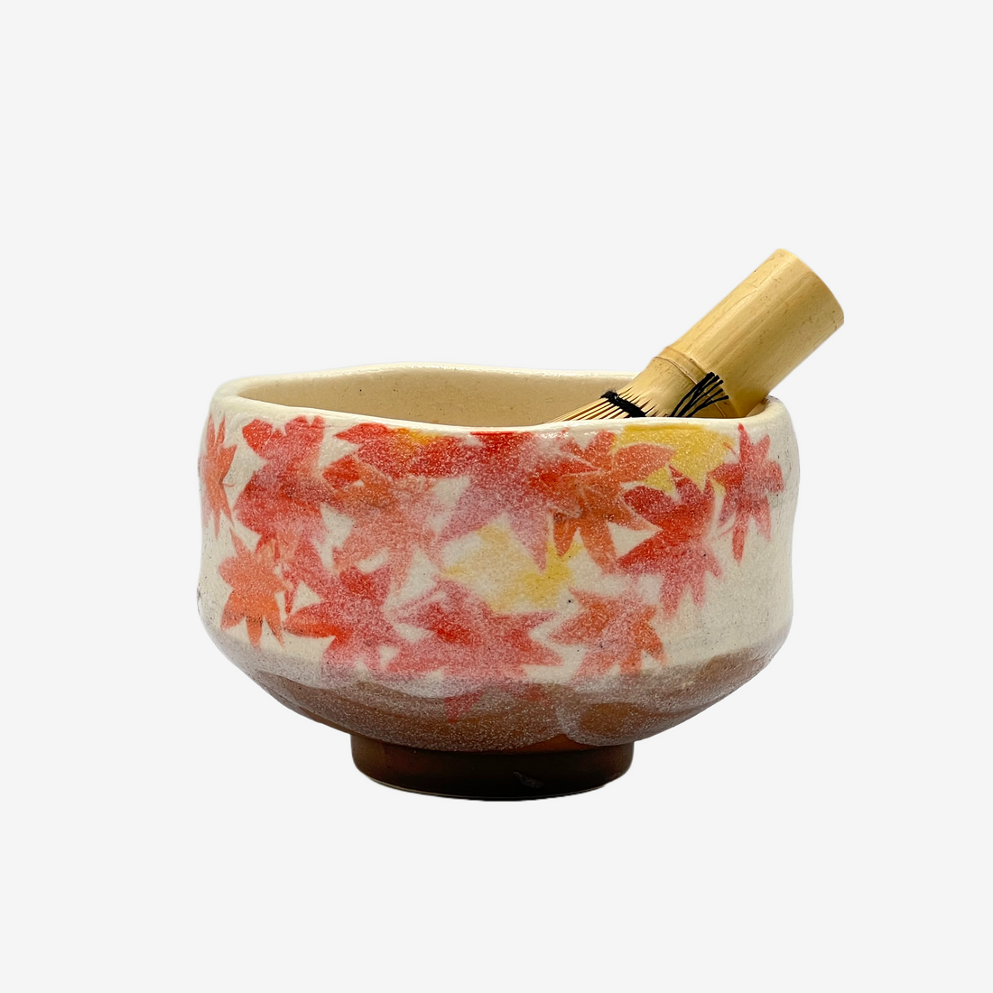 Autumn Koyo Beige Mino-yaki Mini Chawan Set - Japanese Matcha Bowl