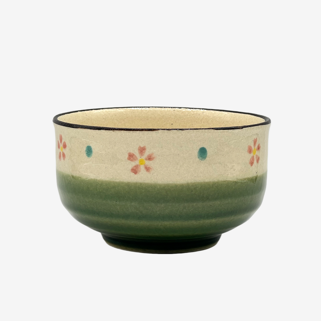 Oribe Kohana Green Seto-yaki Chawan - Japanese Matcha Bowl