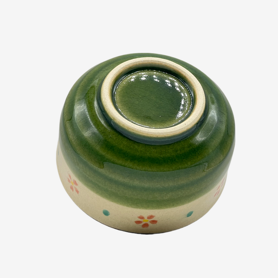 Oribe Kohana Green Seto-yaki Chawan - Japanese Matcha Bowl