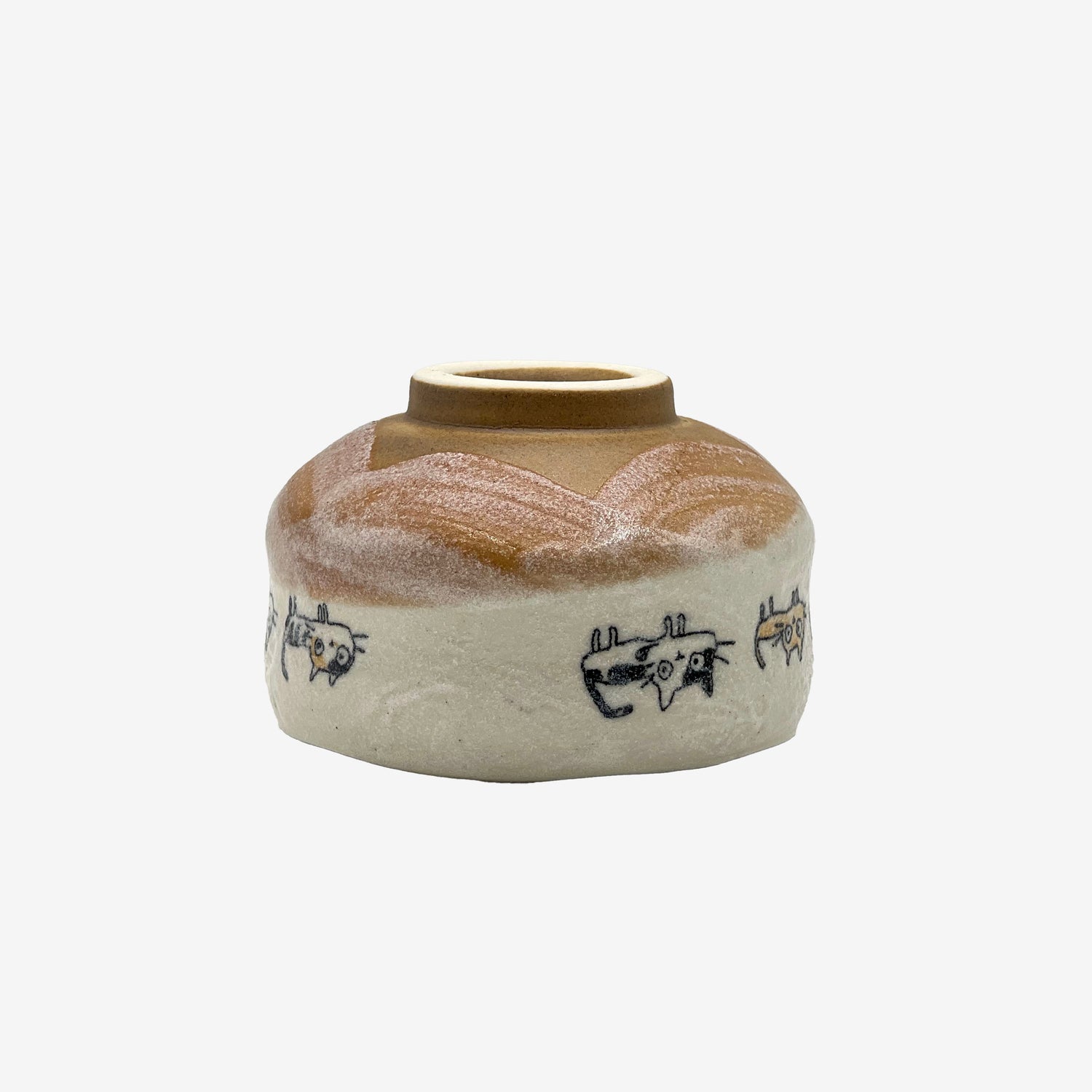 Neko Cat Beige Mino-yaki Chawan - Japanese Mini Matcha Bowl