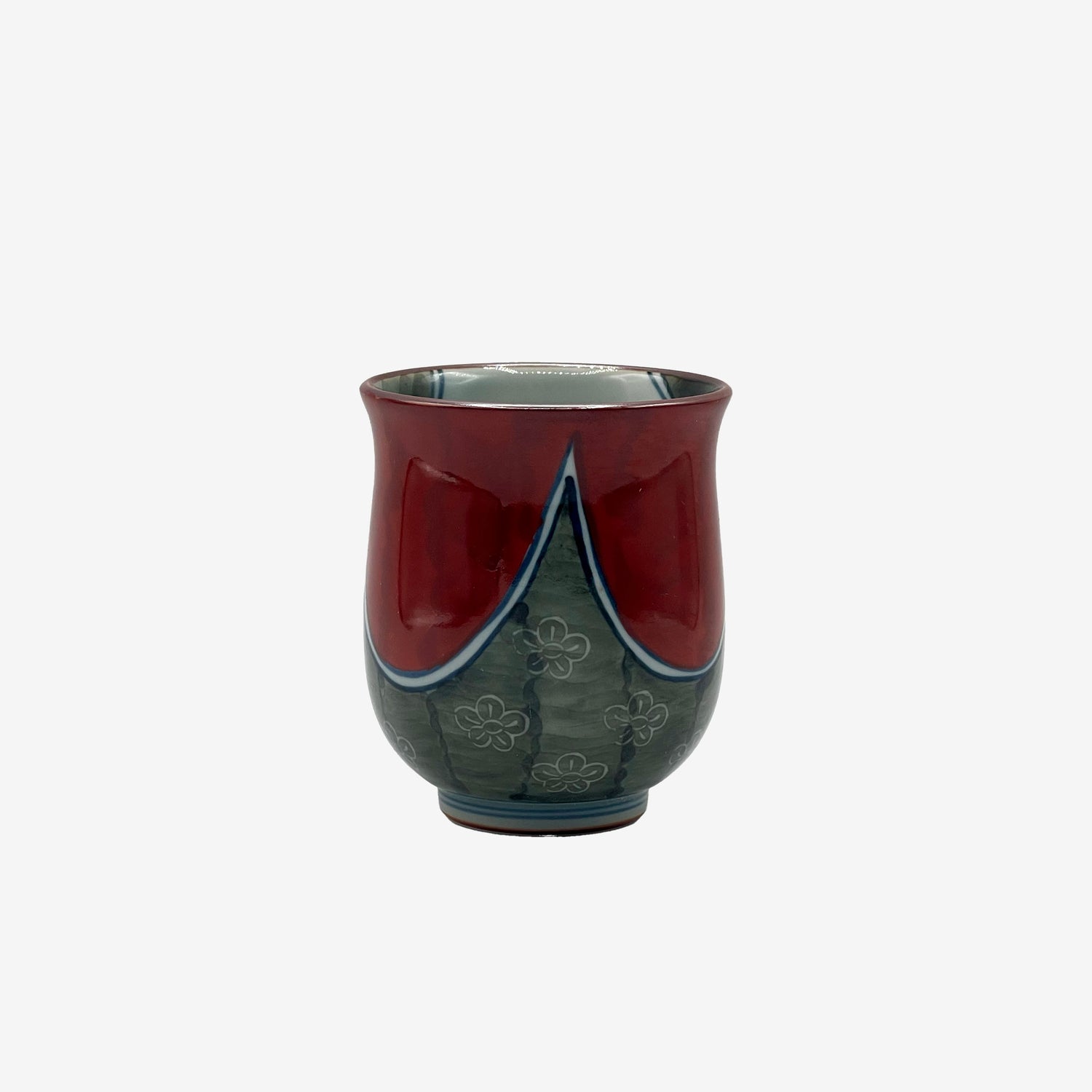 Shiawase Ume Red Hasami-yaki Yunomi - Japanese Teacup