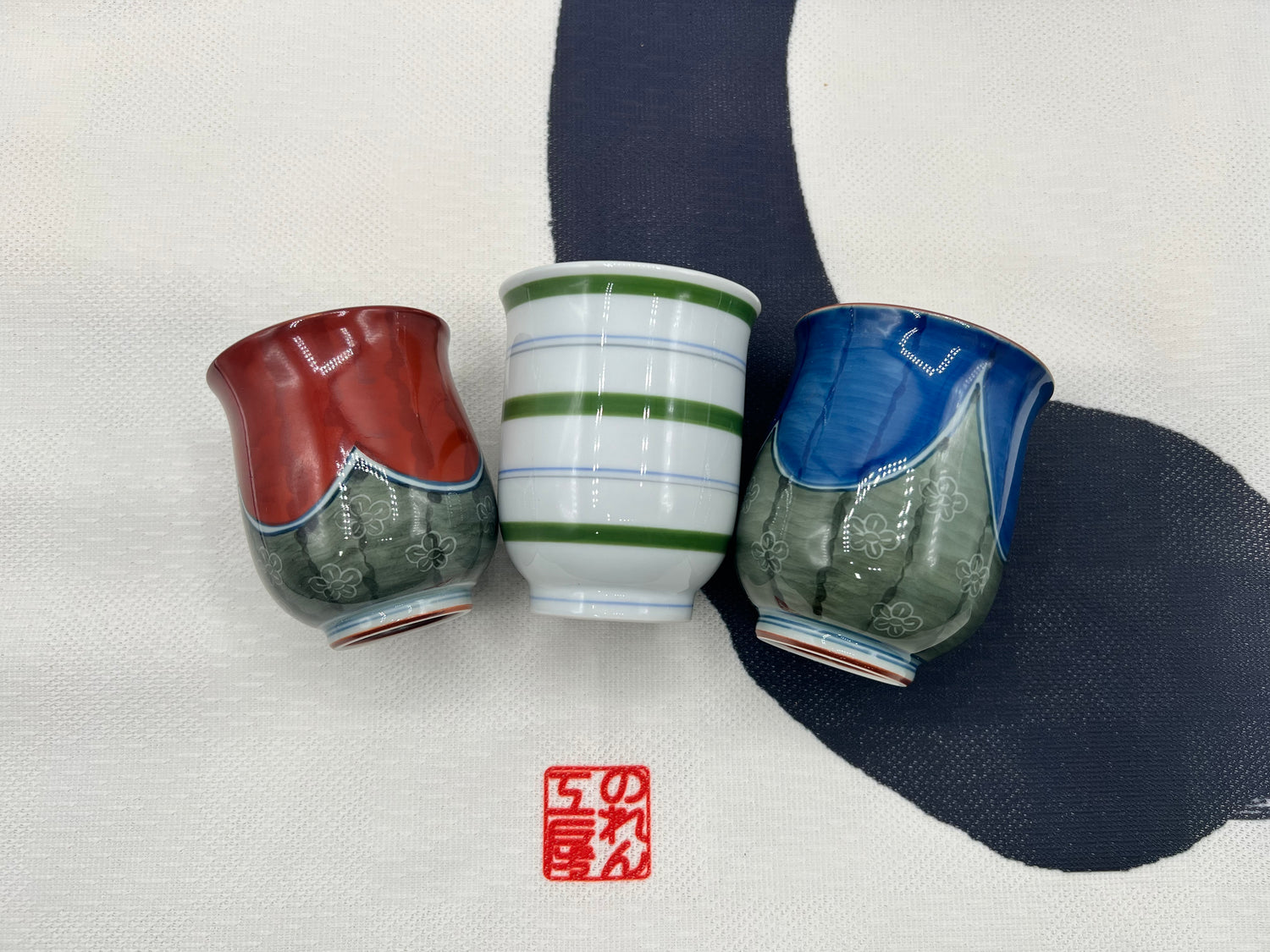 Midori Stripe Green Hasami-yaki Yunomi - Japanese Teacup