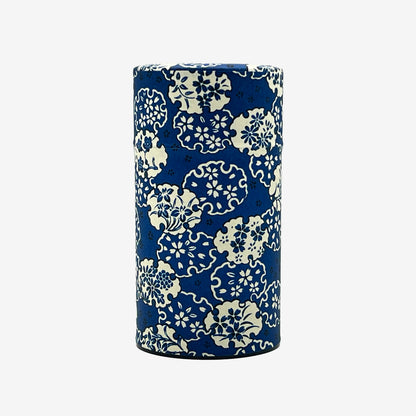 Hana Sori Blue Washi Paper Wrapped Tea Canister (L) - Japanese Chazutsu