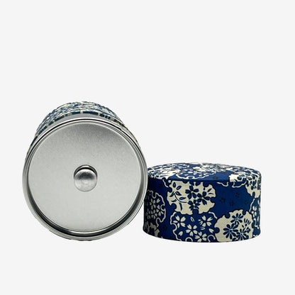 Hana Sori Blue Washi Paper Wrapped Tea Canister (L) - Japanese Chazutsu