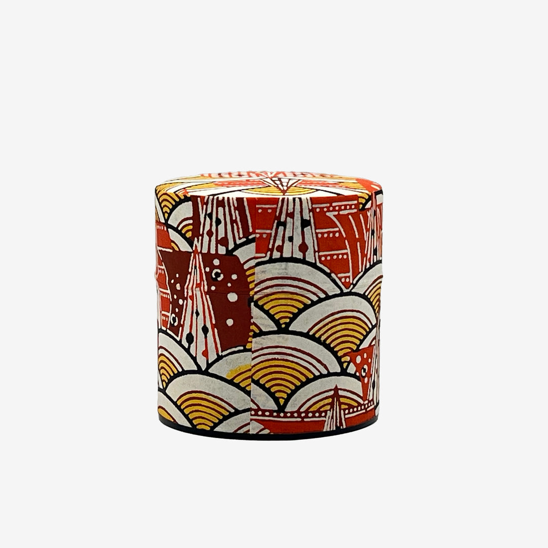 Saikaiha Orange Wave Washi Paper Wrapped Tea Canister (S) - Japanese Chazutsu