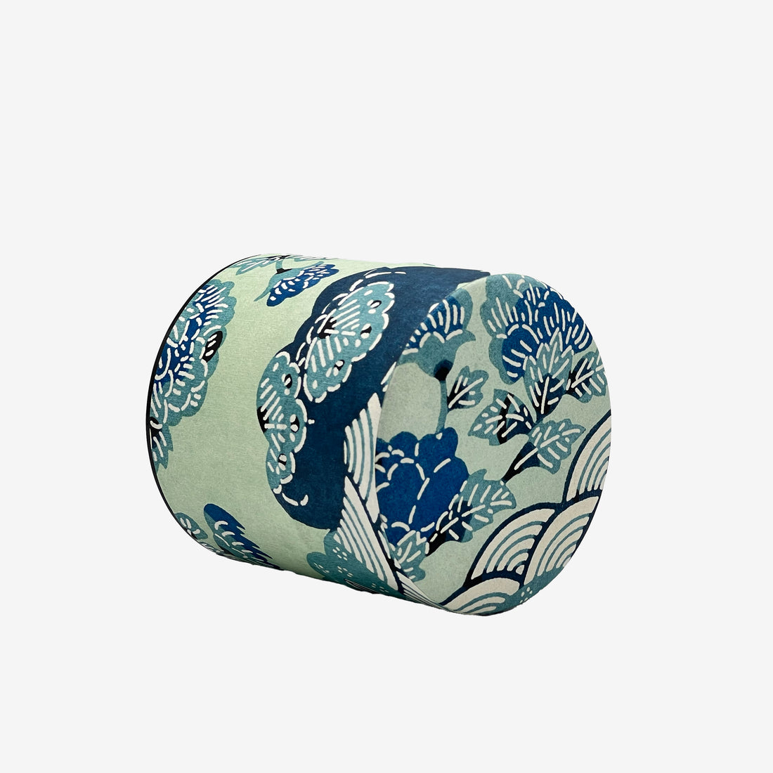 Shiki Seikaiha Blue Washi Paper Wrapped Tea Canister (S) - Japanese Chazutsu