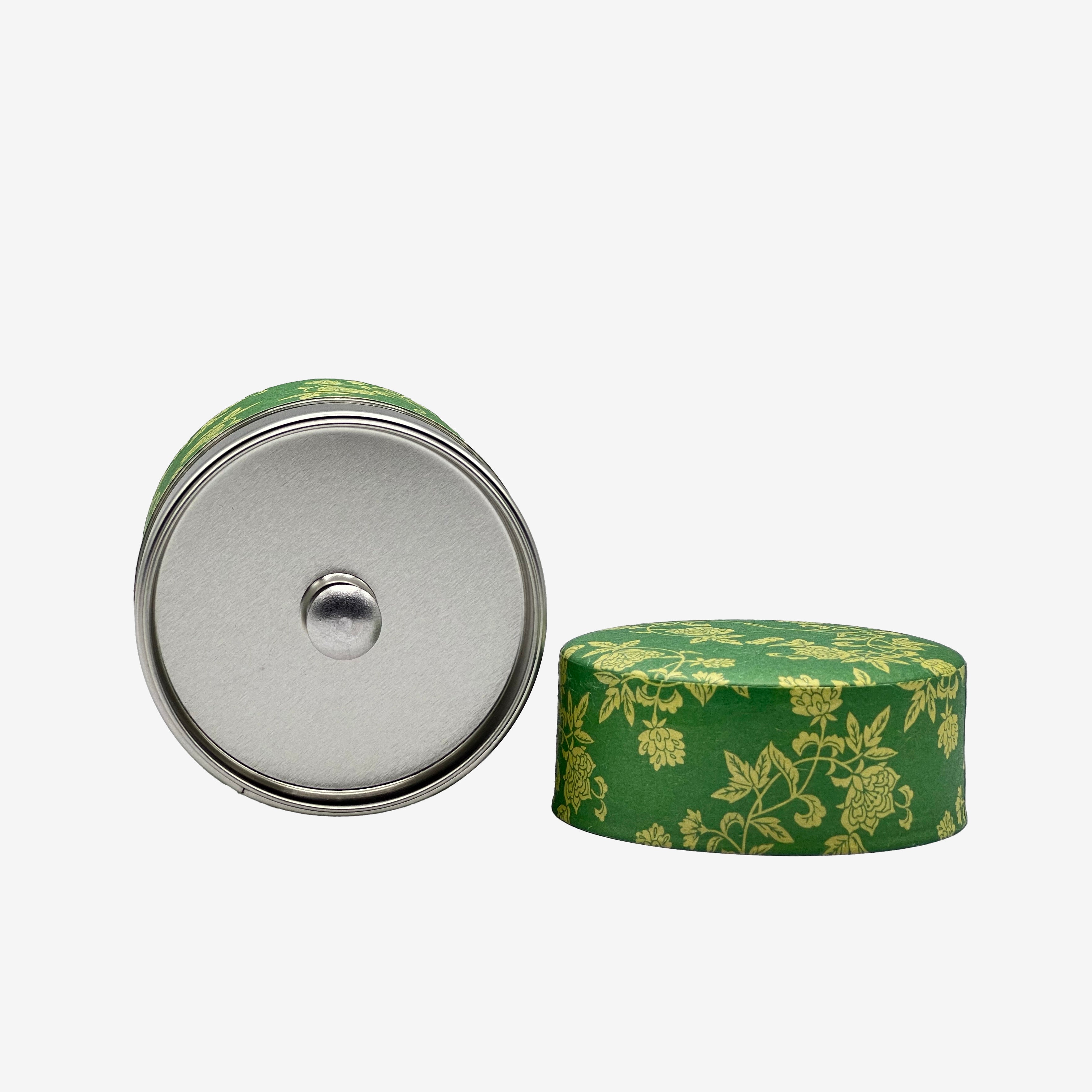 Hana Karakusa Green Washi Paper Wrapped Tea Canister (S) - Japanese Chazutsu