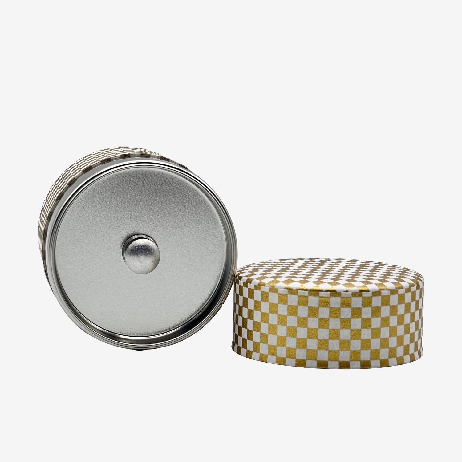 Ichimatsu Checkered White Washi Paper Wrapped Tea Canister (S) - Japanese Chazutsu