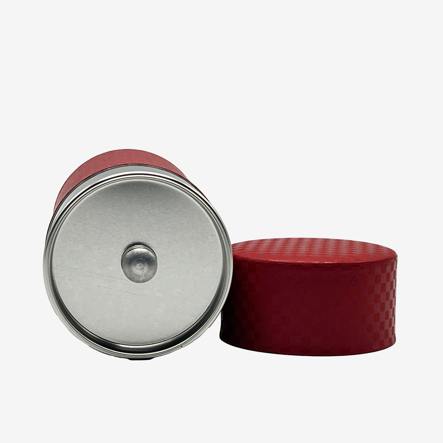 Ichimatsu Checkered Red Washi Paper Wrapped Tea Canister (L) - Japanese Chazutsu