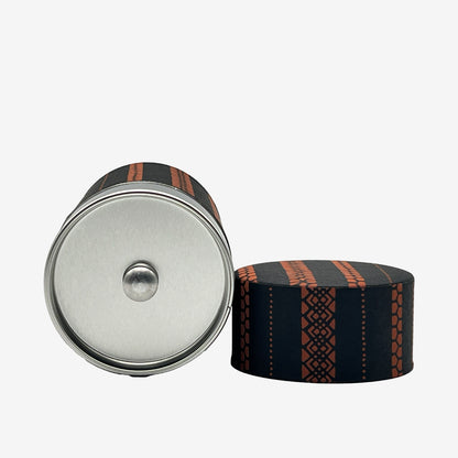 Shima Stripe Brown Washi Paper Wrapped Tea Canister (L) - Japanese Chazutsu