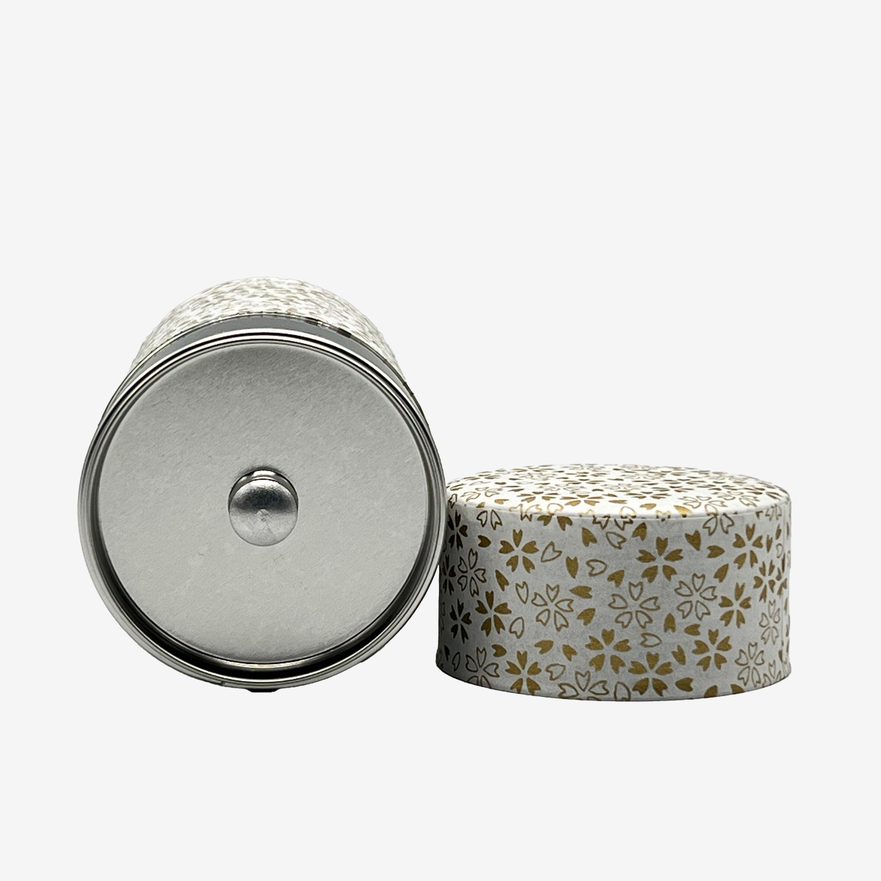 Kenran Hana White Washi Paper Wrapped Tea Canister (L) - Japanese Chazutsu