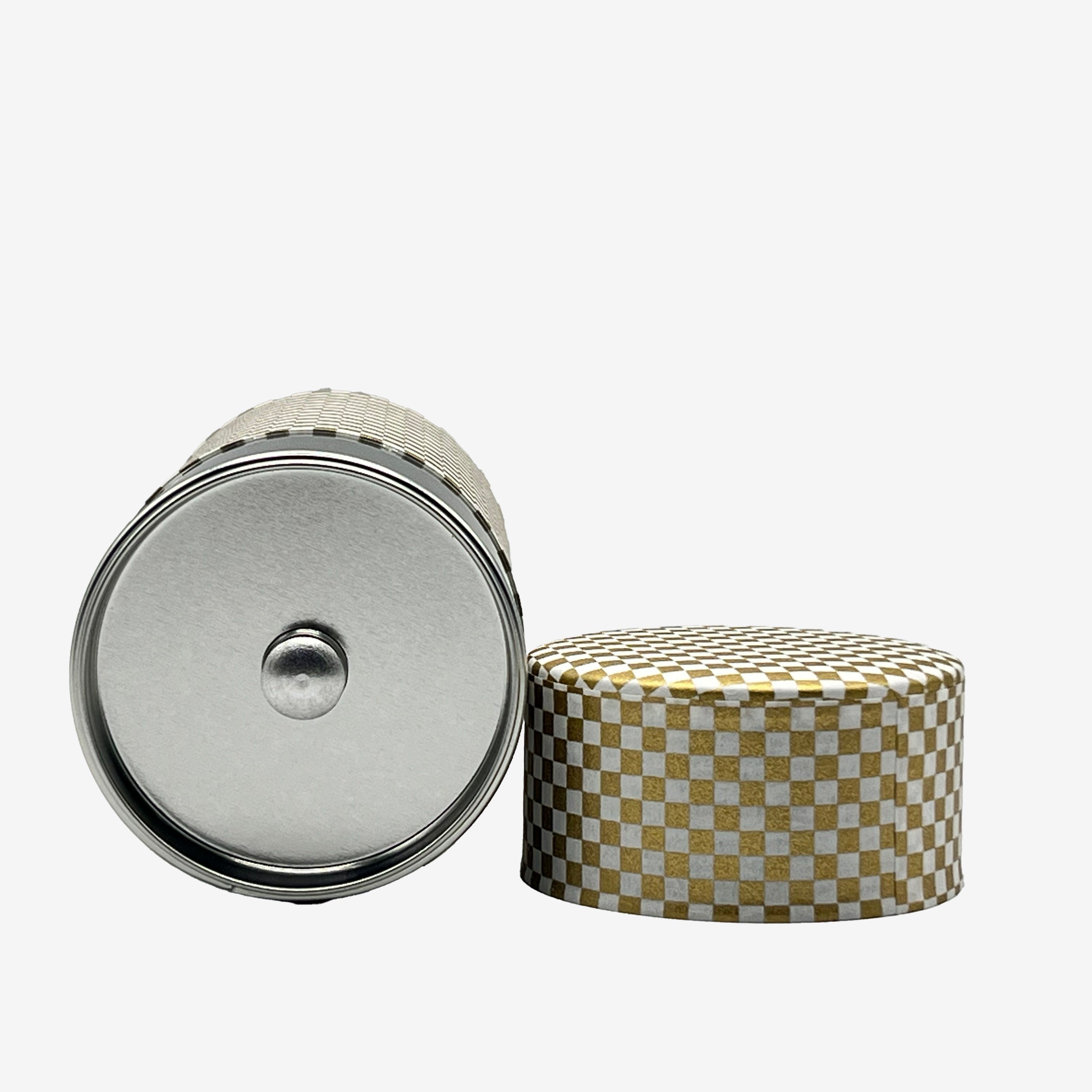 Ichimatsu Checkered White Washi Paper Wrapped Tea Canister (L) - Japanese Chazutsu