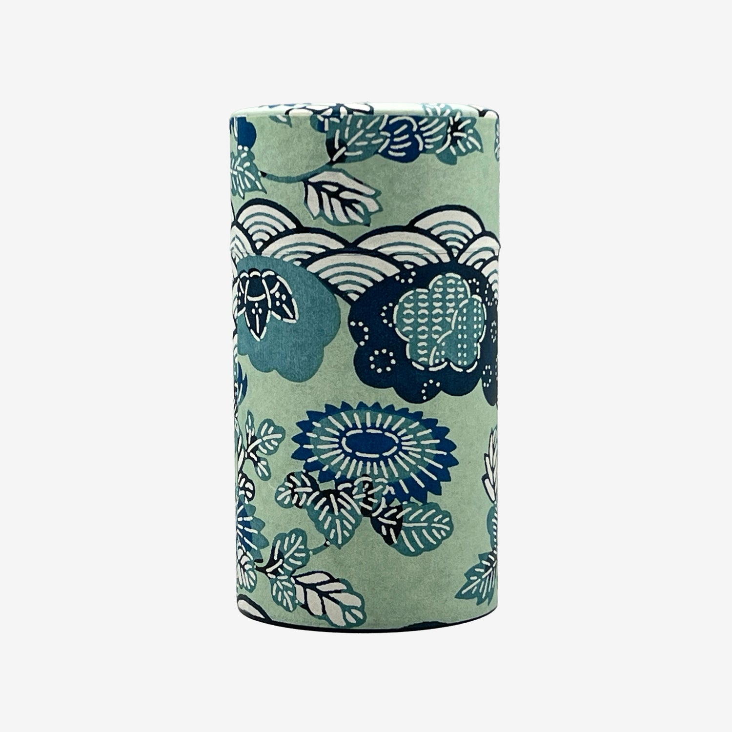 Shiki Seikaiha Blue Washi Paper Wrapped Tea Canister (L) - Japanese Chazutsu