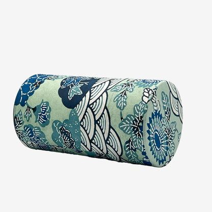 Shiki Seikaiha Blue Washi Paper Wrapped Tea Canister (L) - Japanese Chazutsu